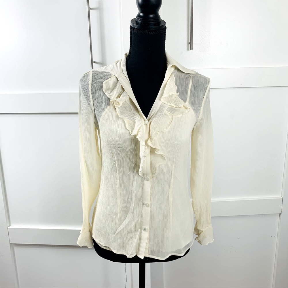 silk cream white ruffle blouse